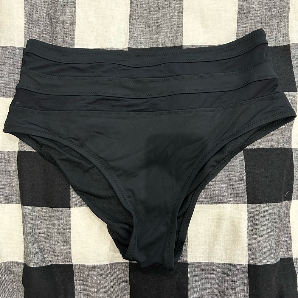 Shade & Shore Black High-Rise Bikini Bottom. Size large. Mesh inserts. Pretty!